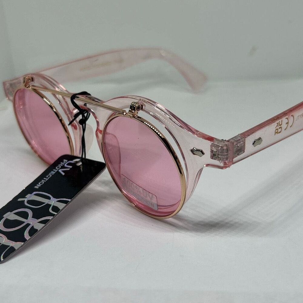 Flip Up Hippie Retro Round Yellow Frame & Lens Sunglasses